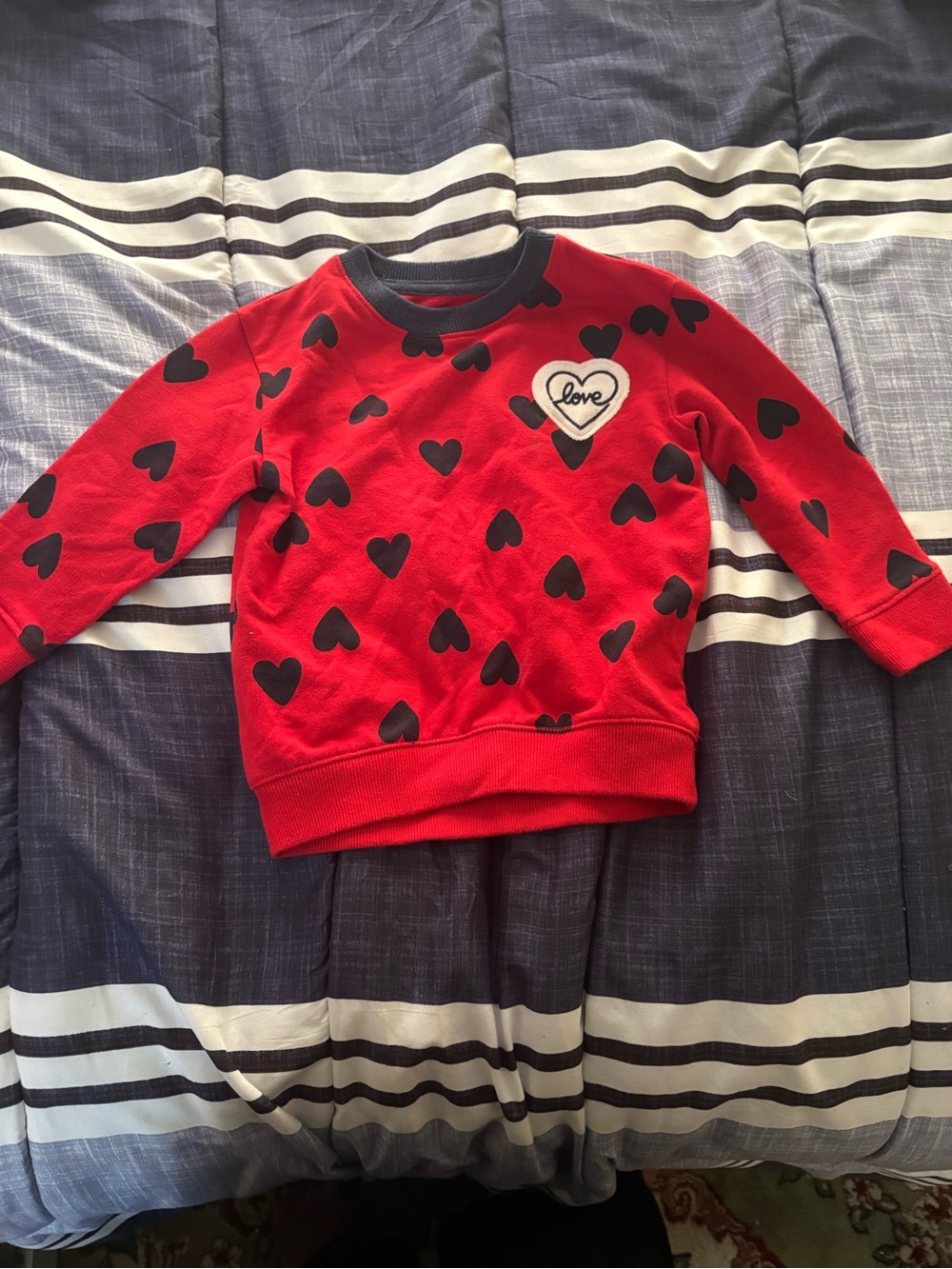 Cat & Jack Red Sweatshirt with Black Heart Print and 'Love' Patch